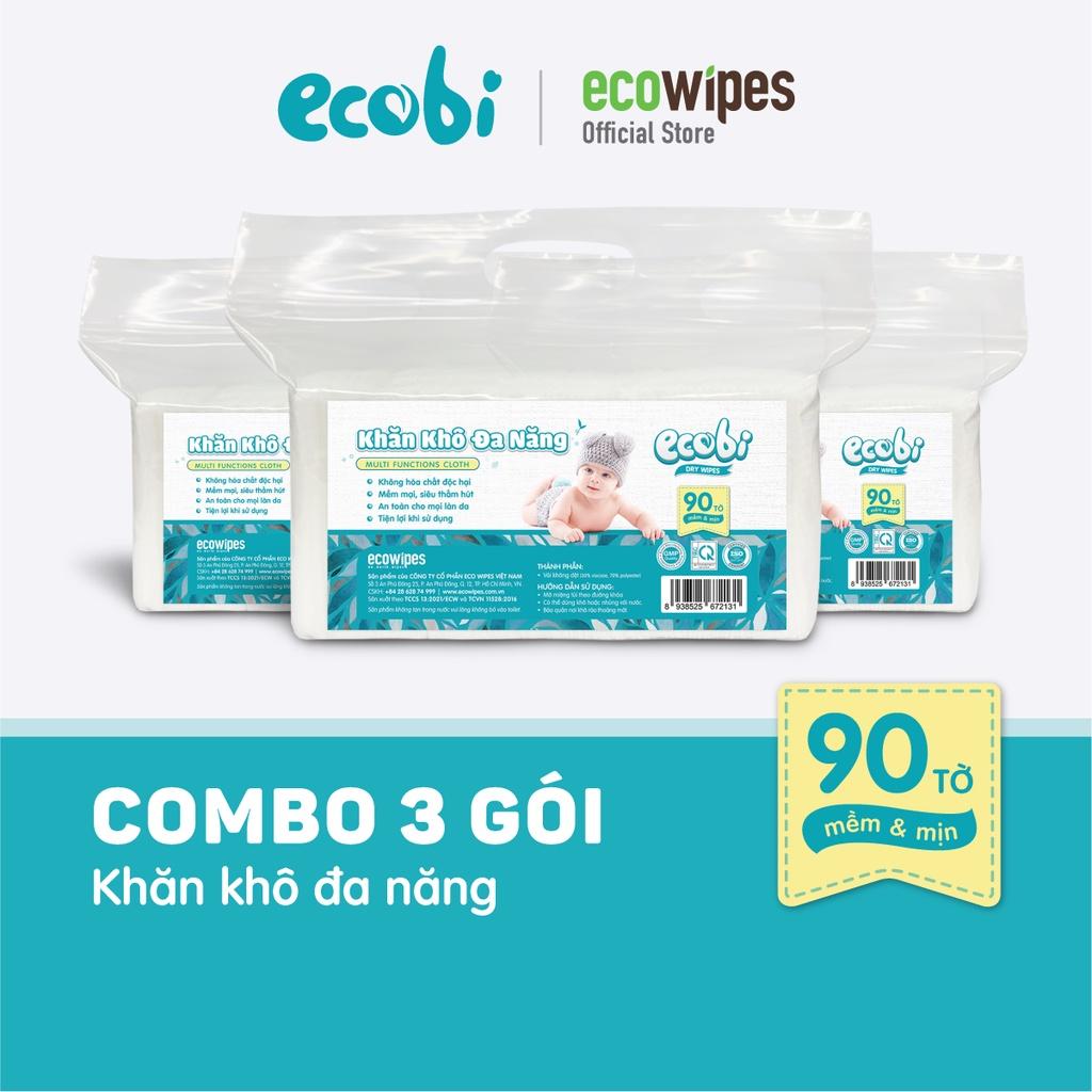 Combo 3 túi khăn khô đa năng cho bé Ecobi túi 90 tờ dùng thay khăn sữa an toàn cho trẻ sơ sinh