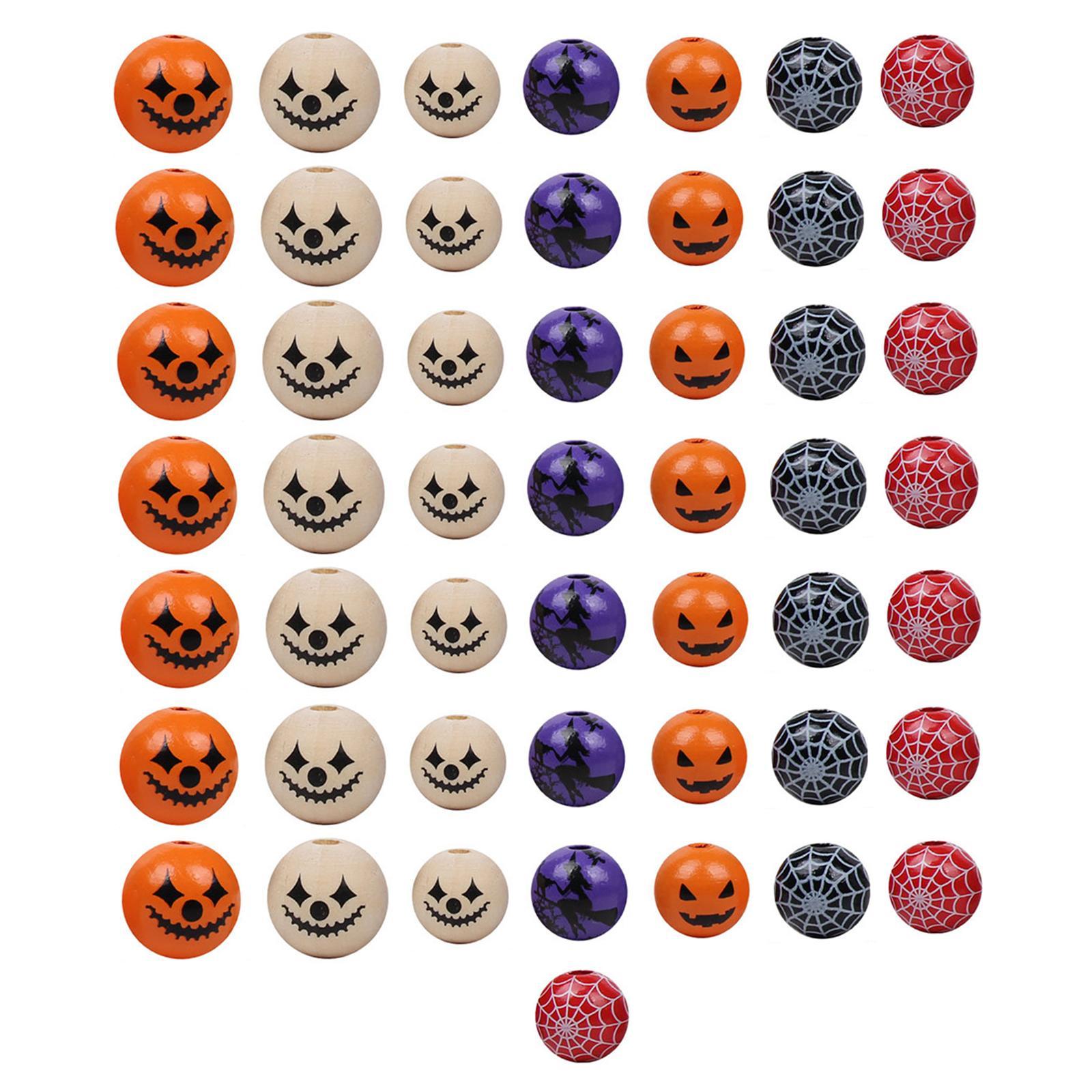 50 Pieces Halloween Wood Round Craft Beads, Farmhouse Wooden Spacer Beads for Halloween Decoration DIY Crafts Home Decor