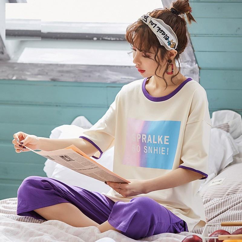 Bộ lửng cotton dáng dài tím phối túi hộp