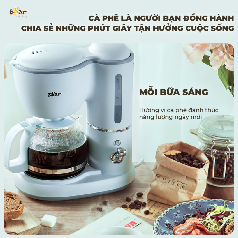 Máy Pha Cà Phê Mini Bear Nhỏ Gọn Tiện Dụng Pha Trà Pha Coffee Tự Động Giữ Ấm Loại Bỏ Cặn SB-CF06A HÀNG CHÍNH HÃNG