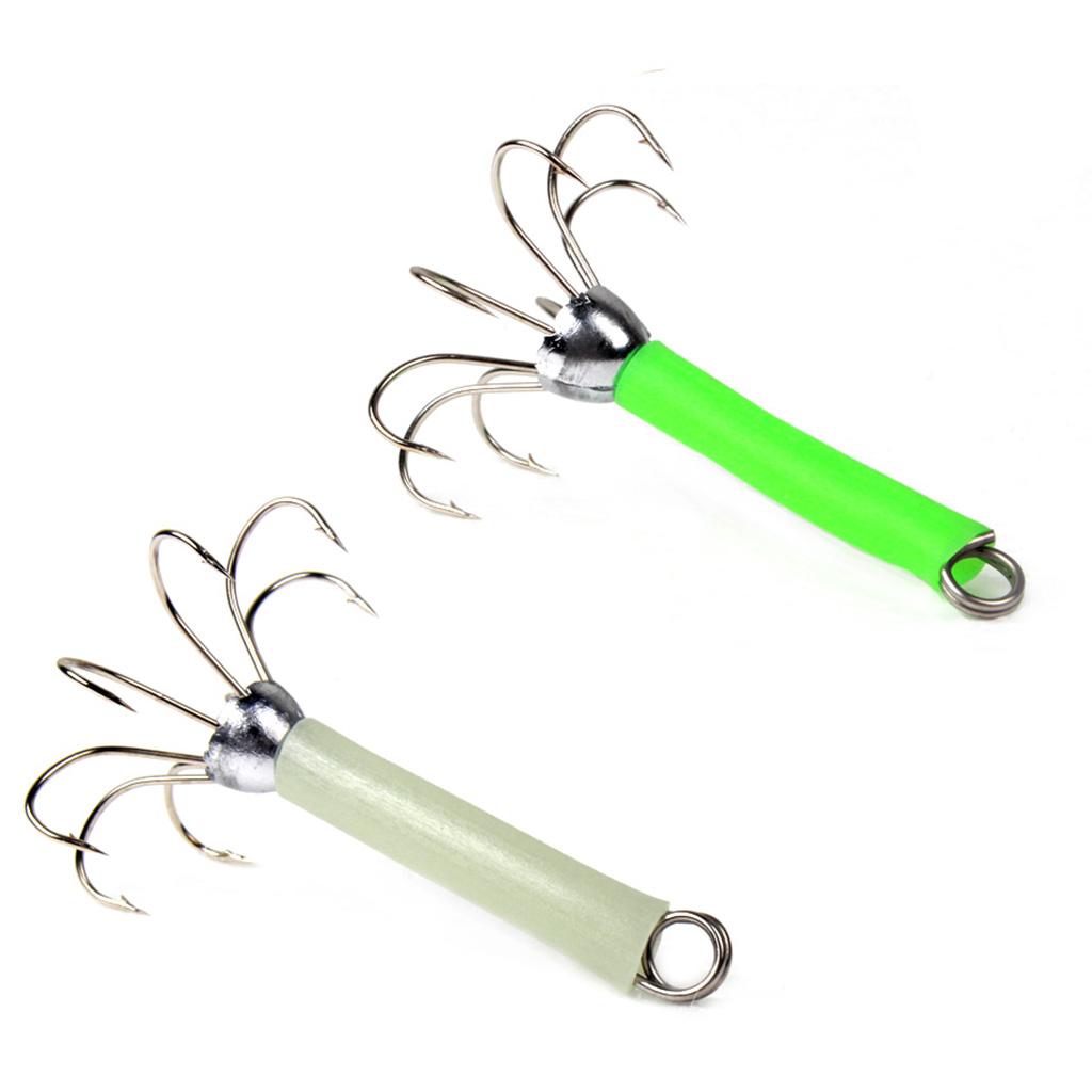 2 Pieces Fishing Lures Squid Jigs Hooks Freshwater Saltwater Bait Green