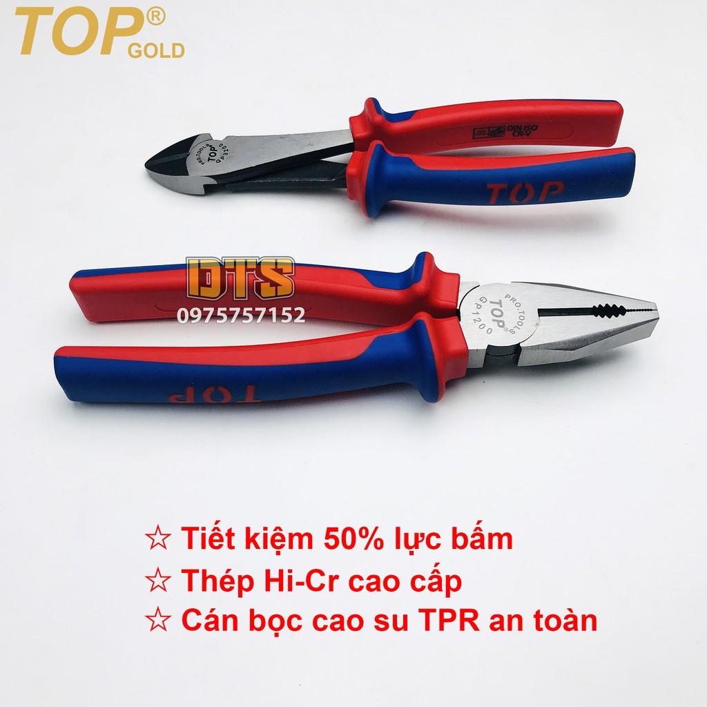 Bộ 2 kìm điện - cắt trợ lực chuyên nghiệp TOP GOLD 200mm, thép Hi-Cr cao cấp, thiết kế cộng lực tiết kiệm 50% lực bấm