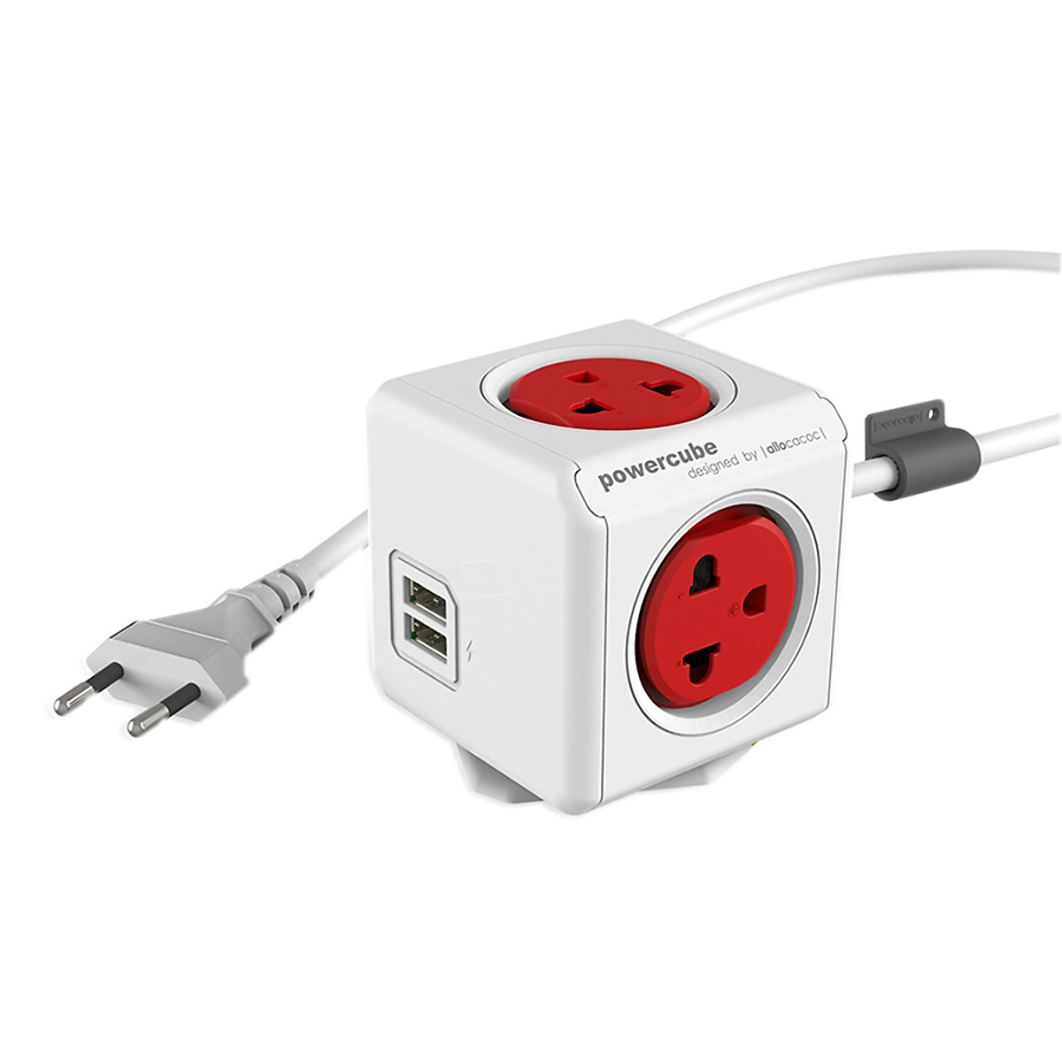 Ổ cắm điện PowerCube Allocacoc - CubePower Extended USB dây 1.5M - Red