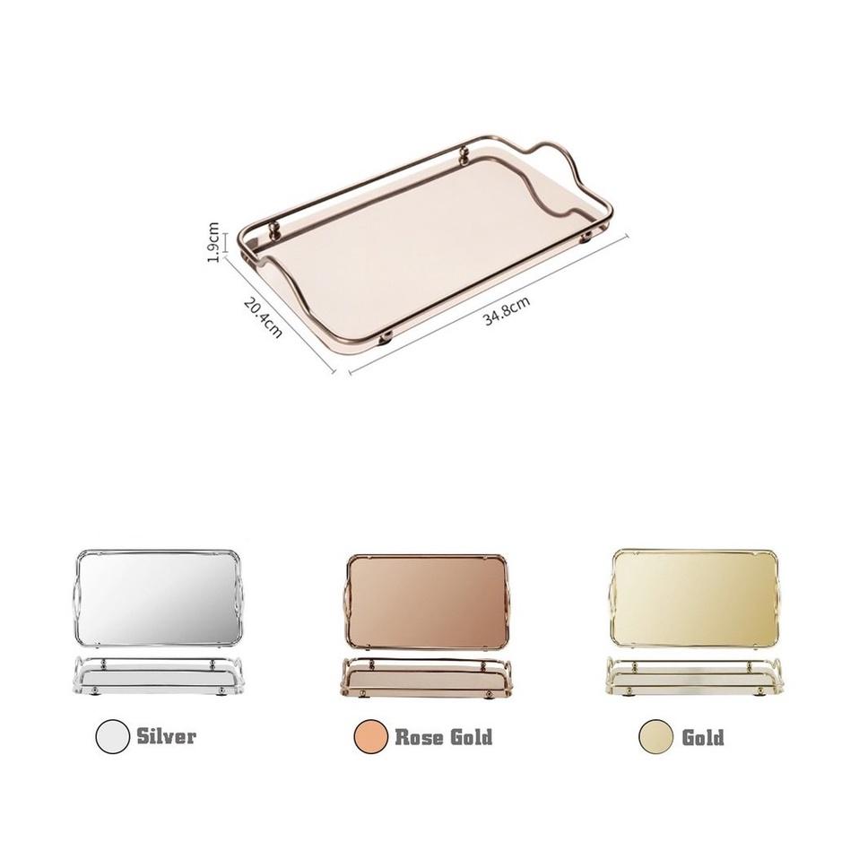 Khay kệ đựng ấm chén cốc tách ly bình nước bằng inox vàng đẹp cao cấp chữ nhật 34x20cm