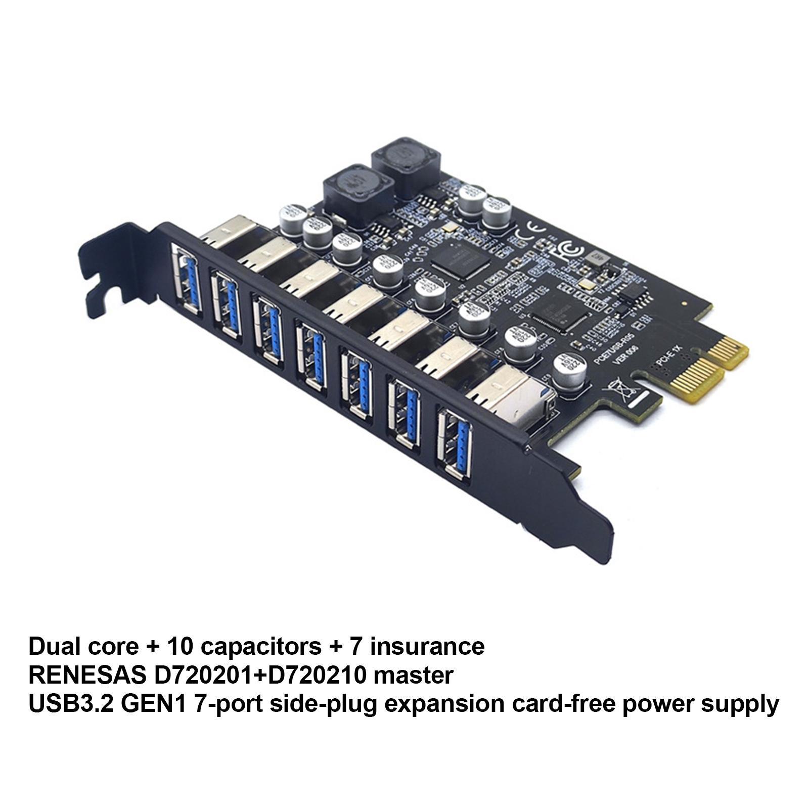 PCIe 7 Ports USB 3.0 Expansion Card Desktop PC Computer Converter Third Generation Master Control