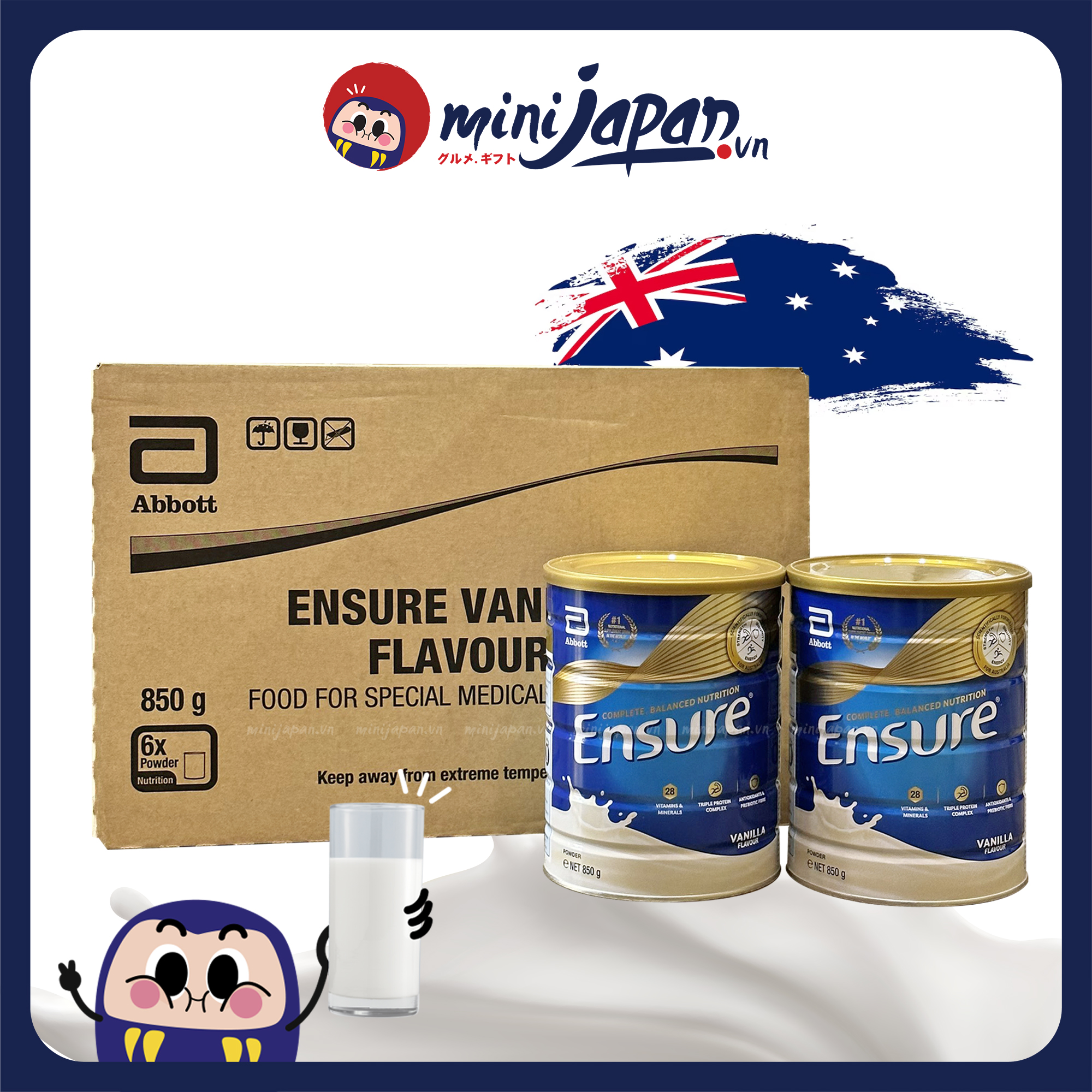 Sữa Bột Ensure Úc Hương Vanilla Hộp 850G Giúp Hồi Phục Sức Khỏe Cho Người Gầy Yếu, Người Suy Dinh Dưỡng - 2 Lon