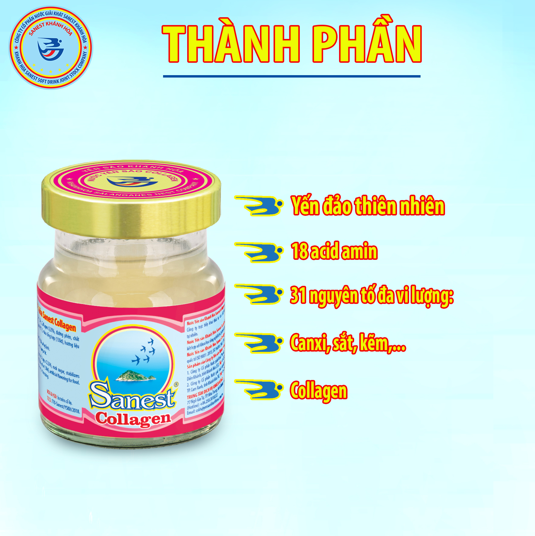 Nước Yến sào Khánh Hòa Sanest Collagen đóng lọ 70 ml