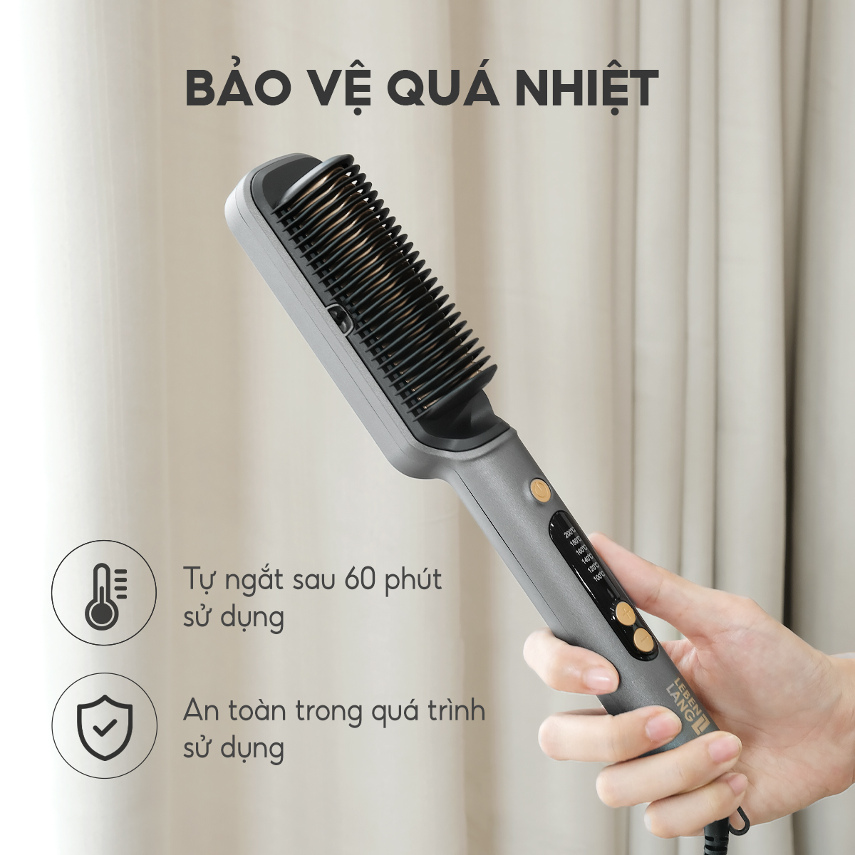 Lược điện chải tóc Lebenlang LBL3055 inon âm chống xơ rối, 30W, 2in1 kèm gương, vào nếp với 6 mức nhiệt, bảo hành 2 năm - hàng chính hãng