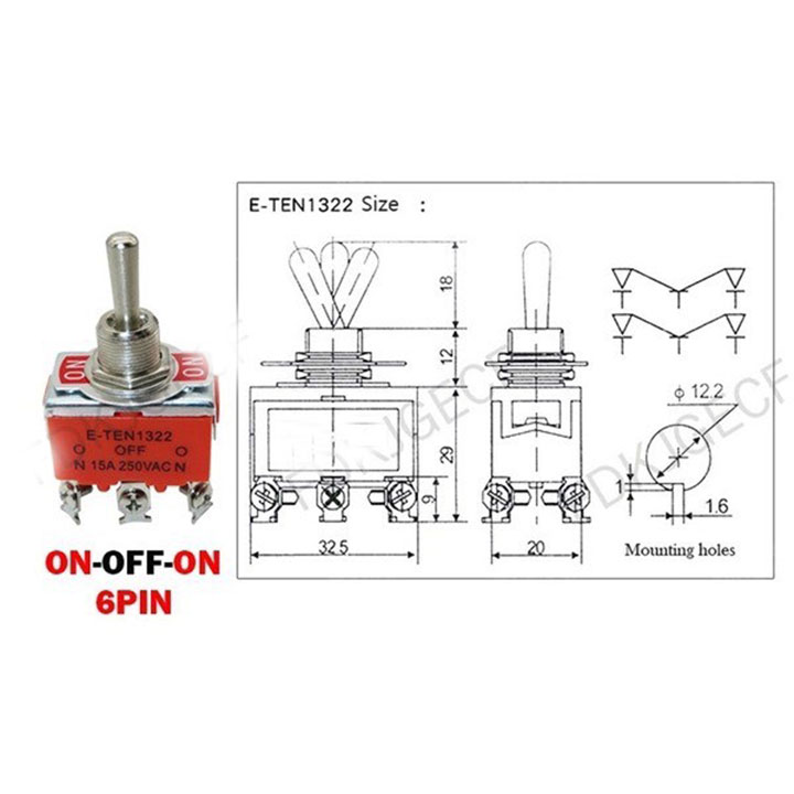 Công Tắc Gạt E- TEN ON-OFF-ON 3 Chân 1122 220V-15A