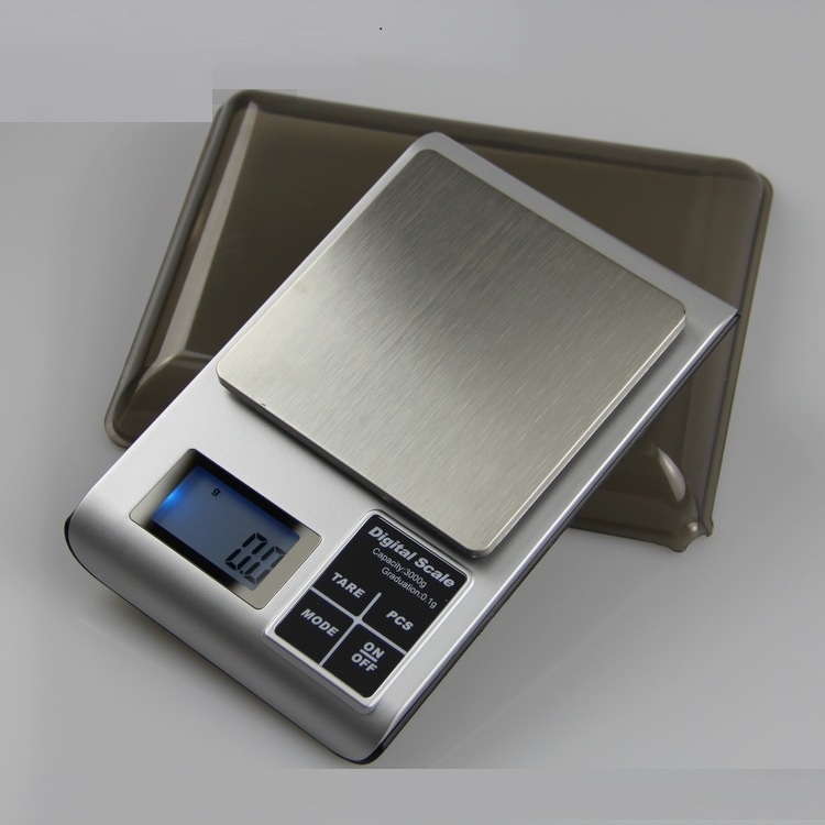 Cân điện tử mini để bàn nhà bếp có khay đựng để đồ tải trọng tối đa 3kg/0.1g độ chính xác cao, chức năng trừ bì tiện lợi 5kw