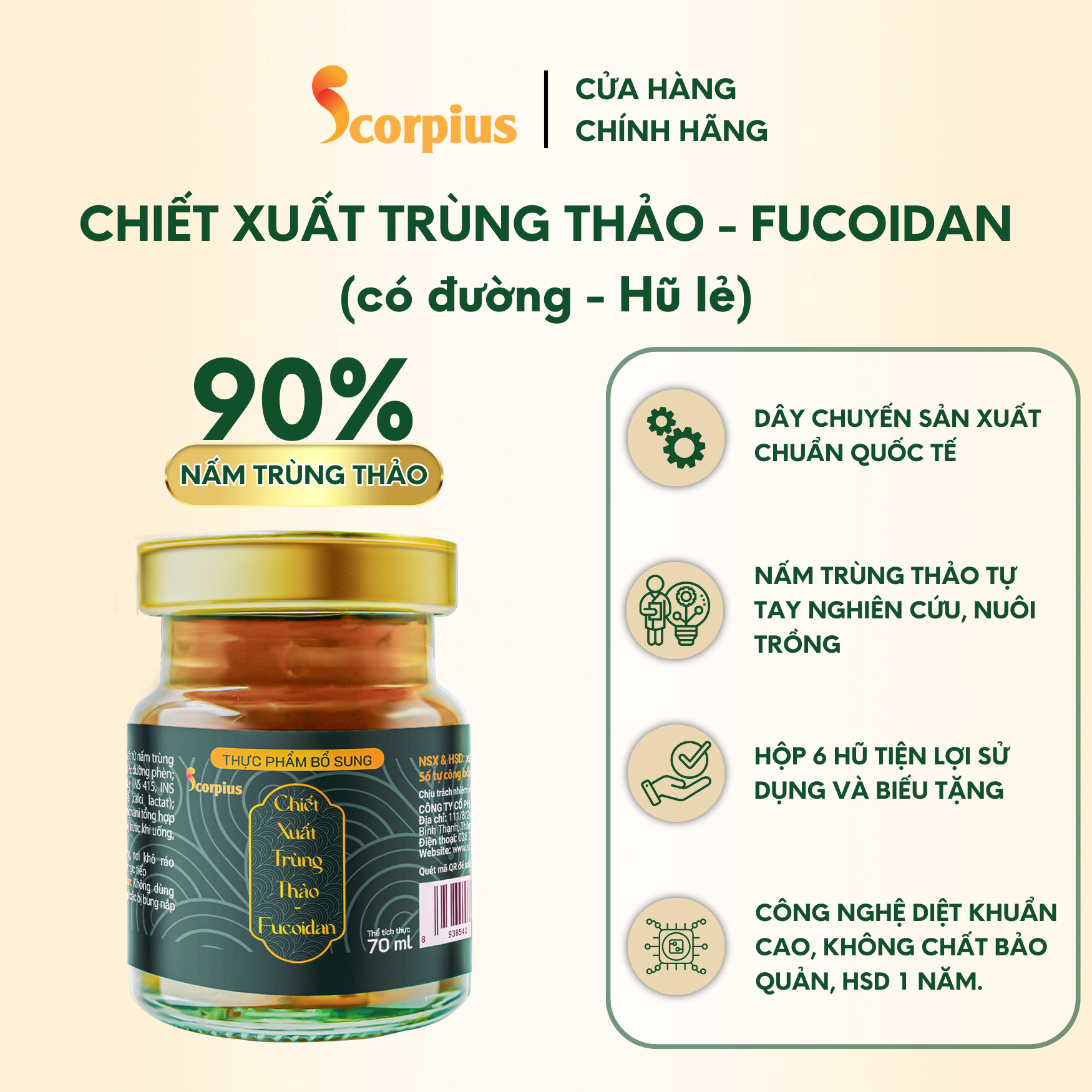 [LOẠI THƯỢNG HẠNG] Nước chiết xuất trùng thảo fucoidan SCORIUS 70ml bồi bổ sức khỏe