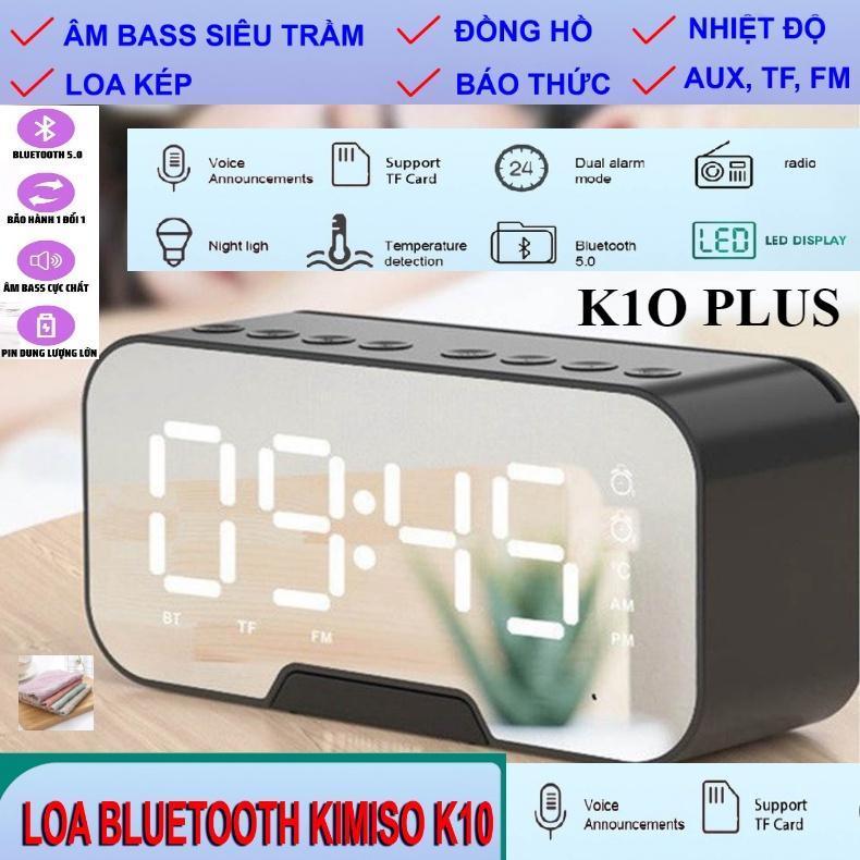 Loa bluetooth KIMISO K10 Plus kiêm đồng hồ báo thức màn hình tráng gương hiển thị nhiệt độ đèn led nghe nhạc đỉnh cao
