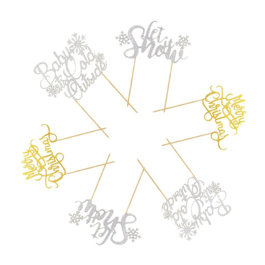 6 Christmas Cake Topper Picks Photo Christmas Party Supplies Cake Decoration
