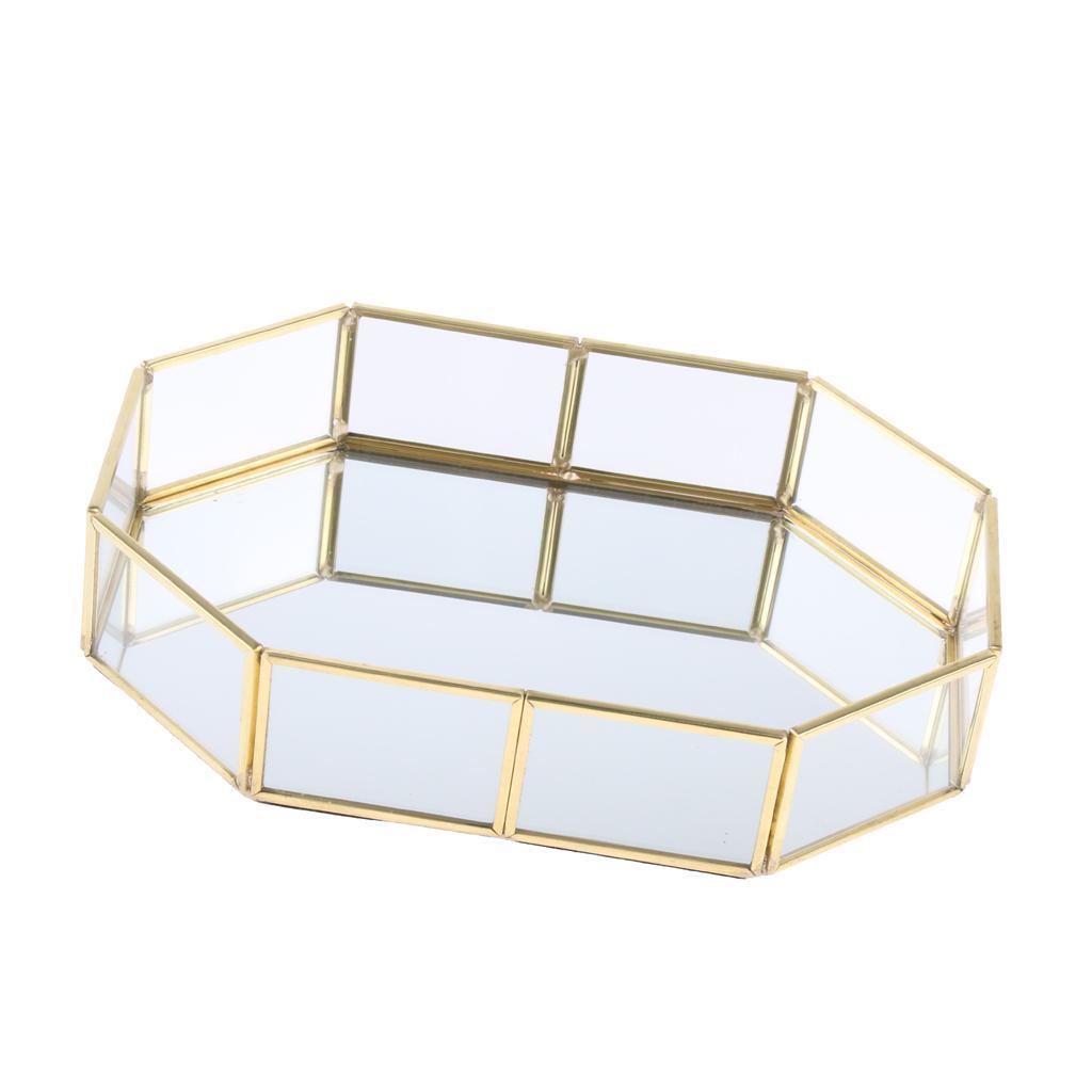 Metal Glass Jewelry Tray, Makeup Cosmetic Organizer Storage Box, Dessert Plate, Decorative Tray