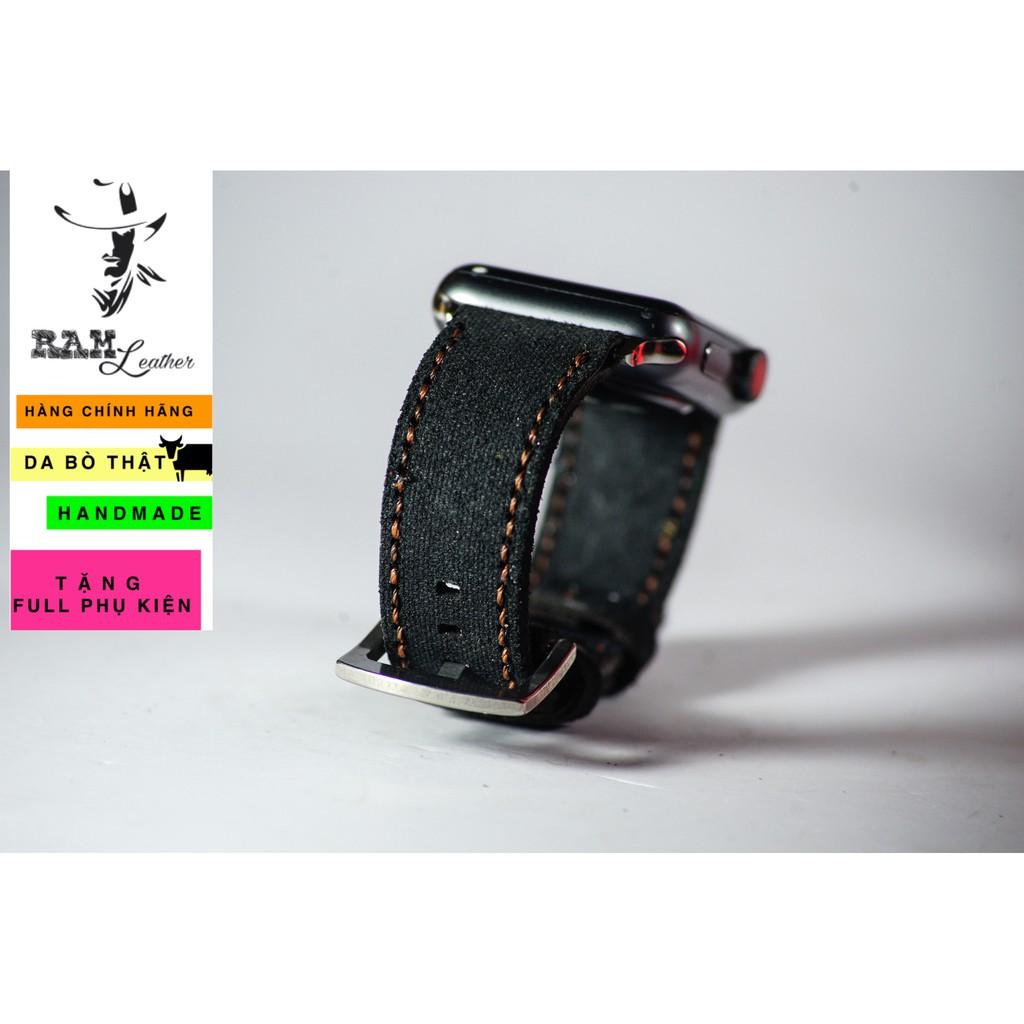 Dây apple watch da bò lộn đen tuyền cực chất - RAM classic 1966 - handmade