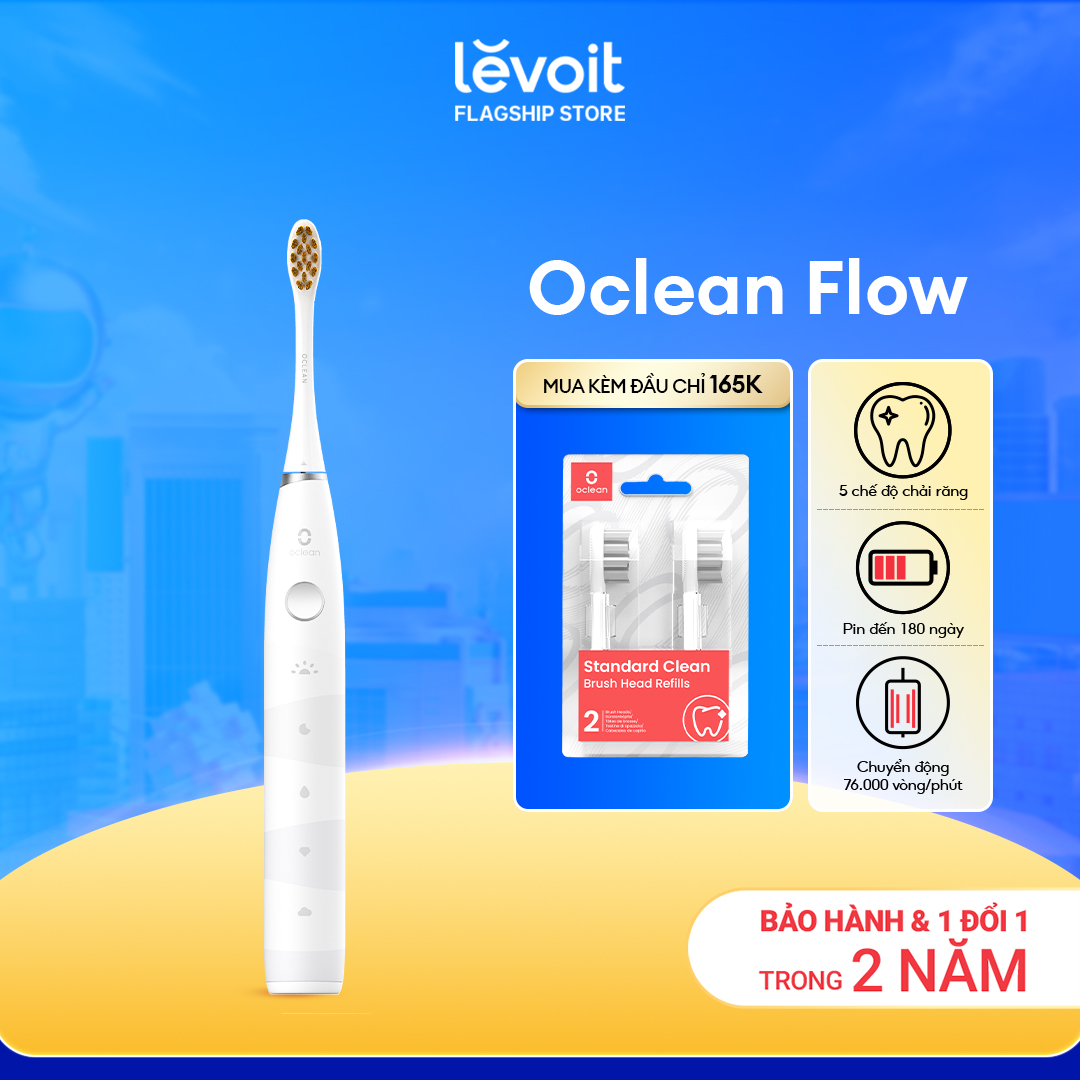 Bàn Chải Điện Oclean Flow | Pin 180 Ngày | 5 Chế Độ Chải | 38000 Lần Chải/Phút | Chống Nước IPX7 | Hàng Chính Hãng