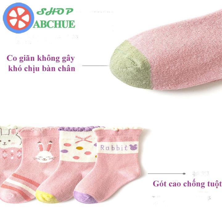 Tất Vớ Trẻ Em Minliu hình Thỏ đáng yêu Cho Bé Từ 1 – 12 Tuổi Chất Cotton Set 5 Đôi