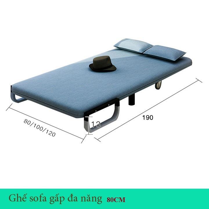 GHE80CM.1 sofa giường gấp gọn 120cm tặng kèm 2 gối (2 màu xanh và ghi)- Ghế sofa giường đa năng