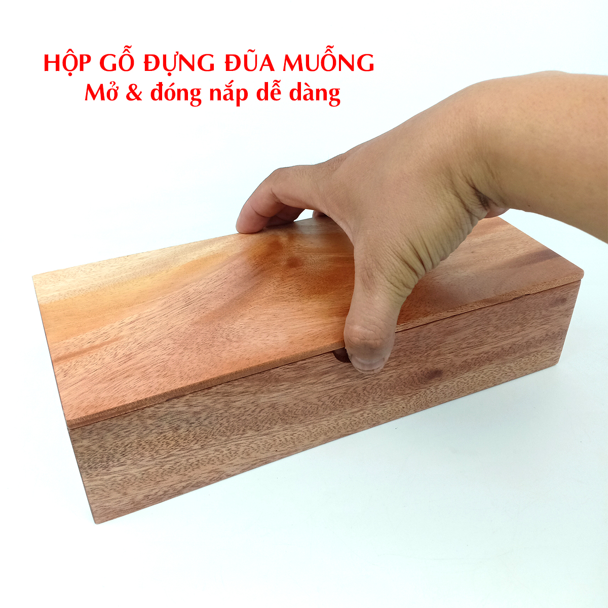 Hộp Đựng Đũa Muỗng Có Nắp Đậy Bằng Gỗ Tự Nhiên Dành Cho Nhà hàng, Quán Ăn và Gia Đình - Gỗ Kim Ngân