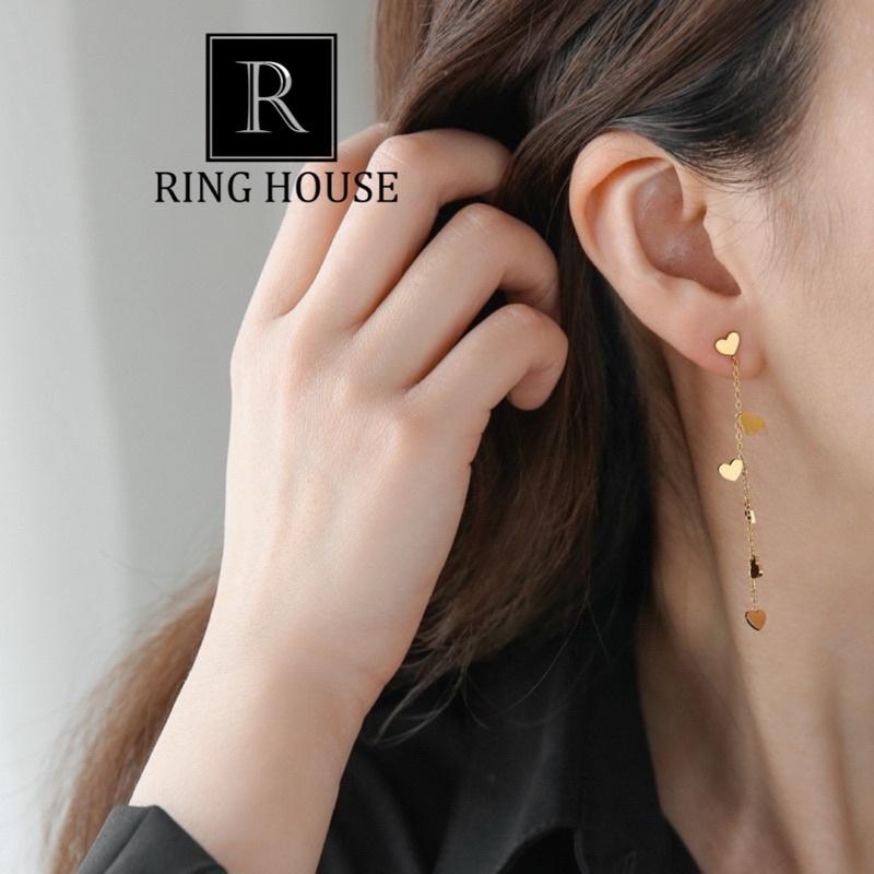 Bông Tai Khuyên Tai Nữ Dài Chuỗi Tim Titan Không Rỉ Gỉ Sáng Đẹp