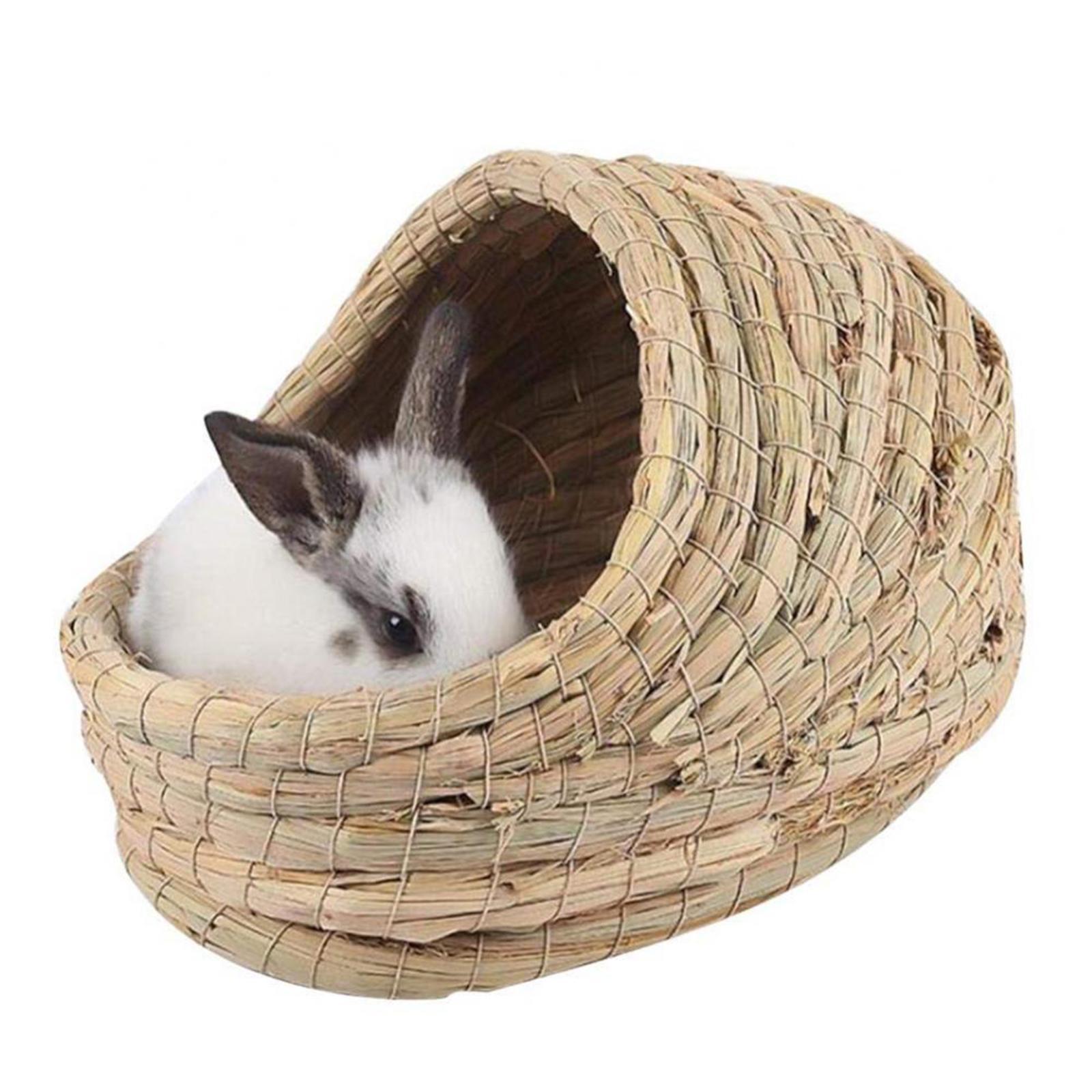Hand-Woven Straw Hamster Nest Cave Kitten Rabbit Grass House Bed Cage Nest