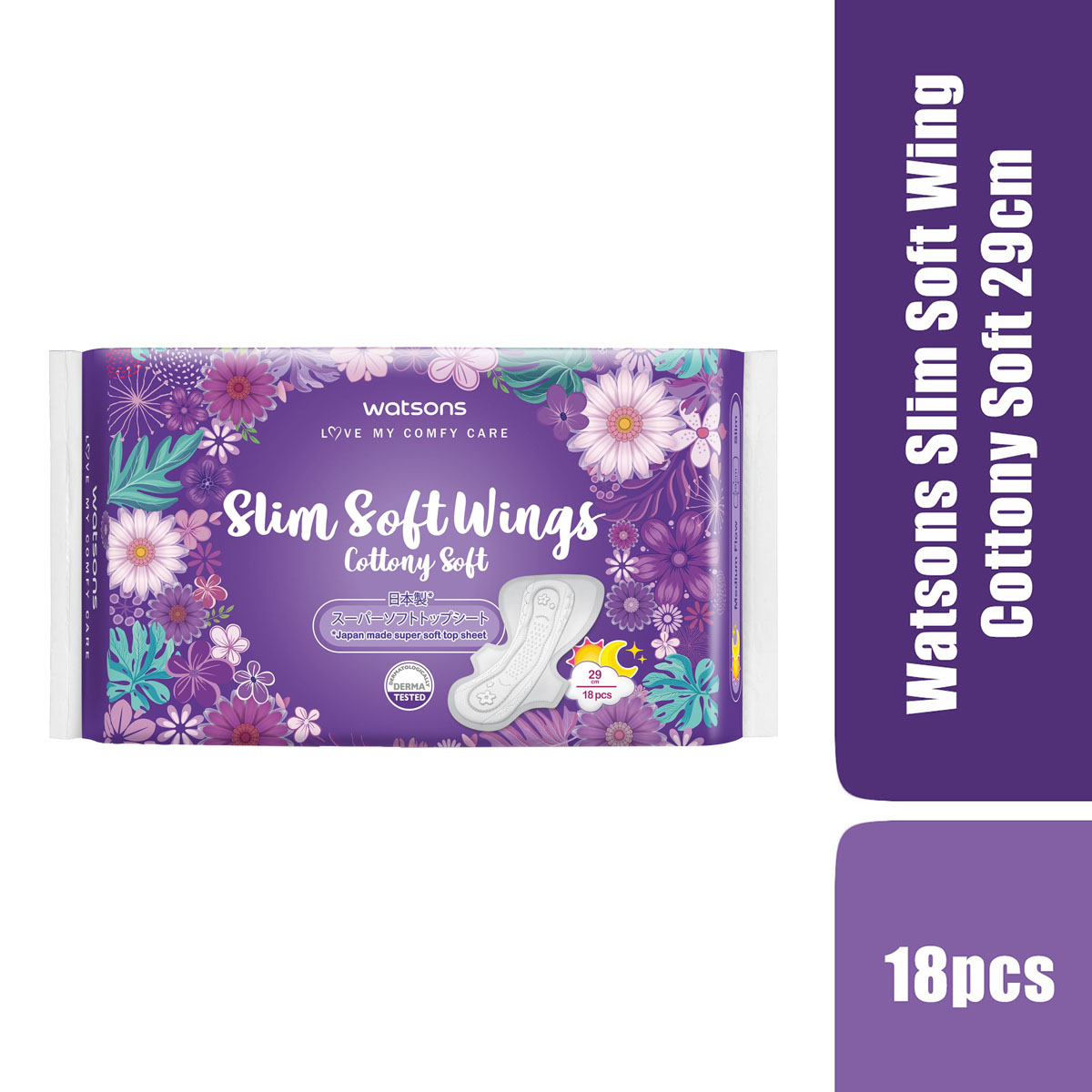 Băng Vệ Sinh Watsons Slim Soft Wing Cottony Soft 29cm Loại Mỏng Có Cánh Ngày Và Đêm 18 Miếng