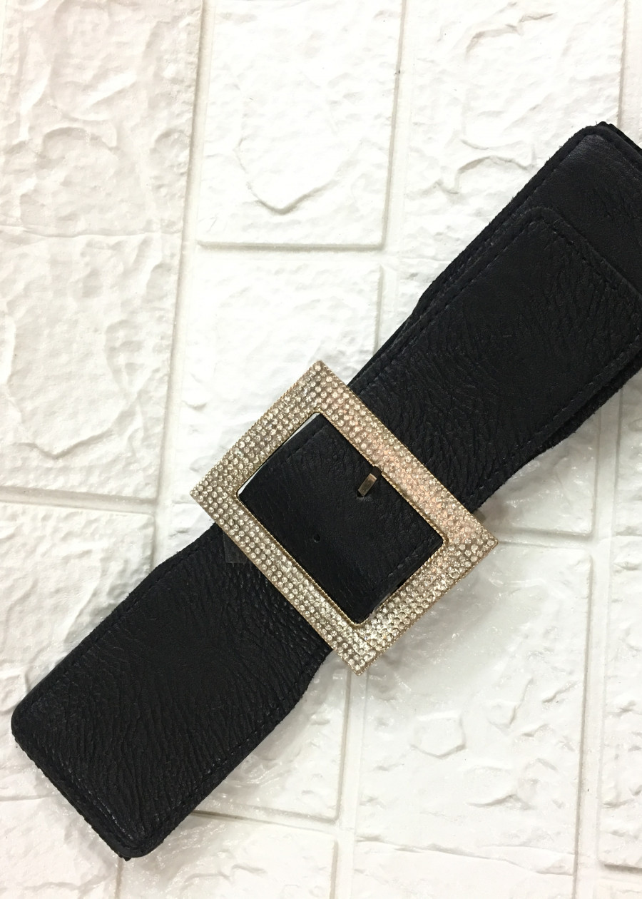 Thắt lưng nữ mẫu chữ nhật đính đá, bản 7cm, chun co giãn