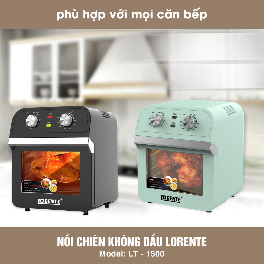 Nồi chiên Không dầu, kiêm Lò nướng đa năng 15L, Full phụ kiện Lorente LT1500 - Hàng Chính hãng