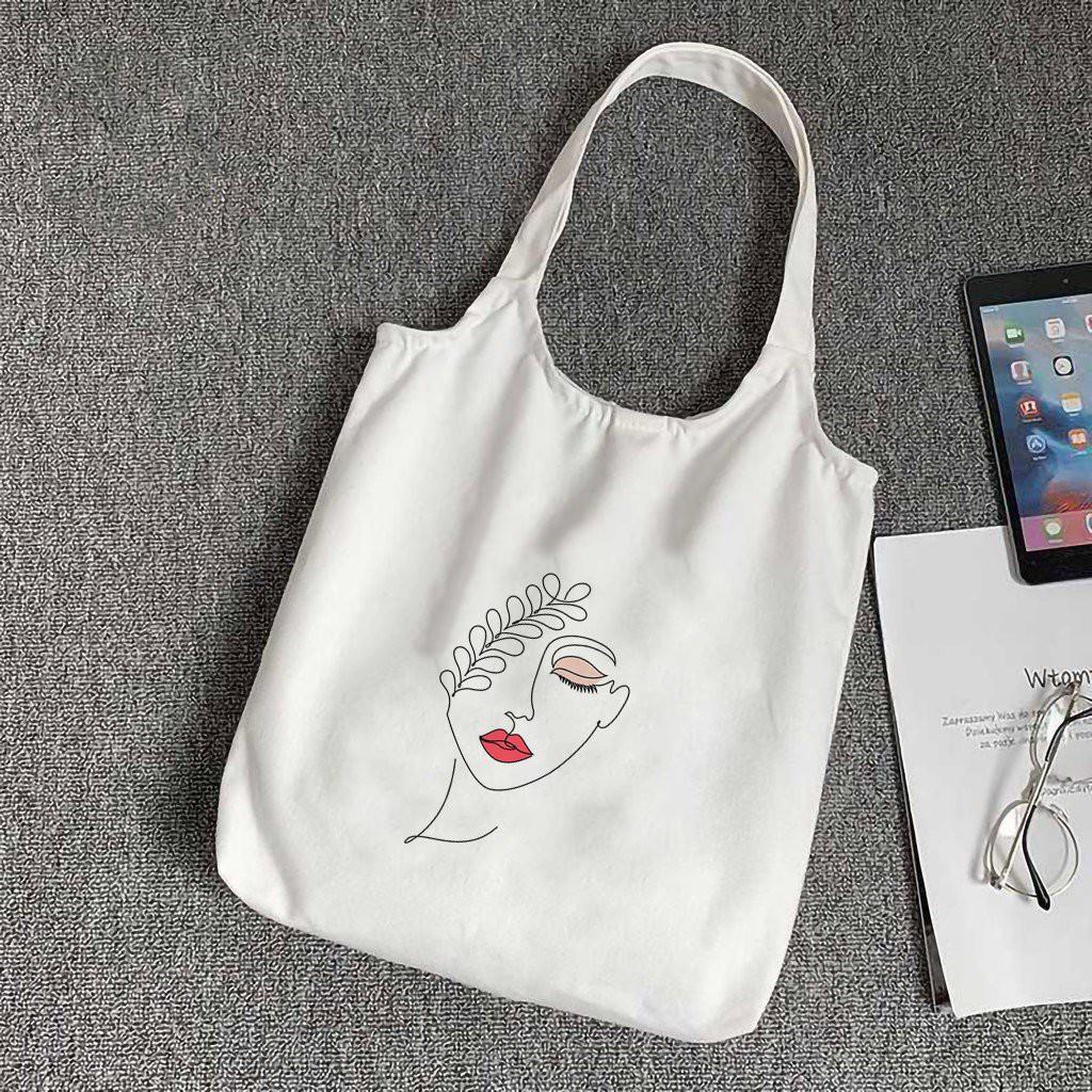 Túi tote vải canvas bag giá rẻ đẹp đi học hình in cô gái