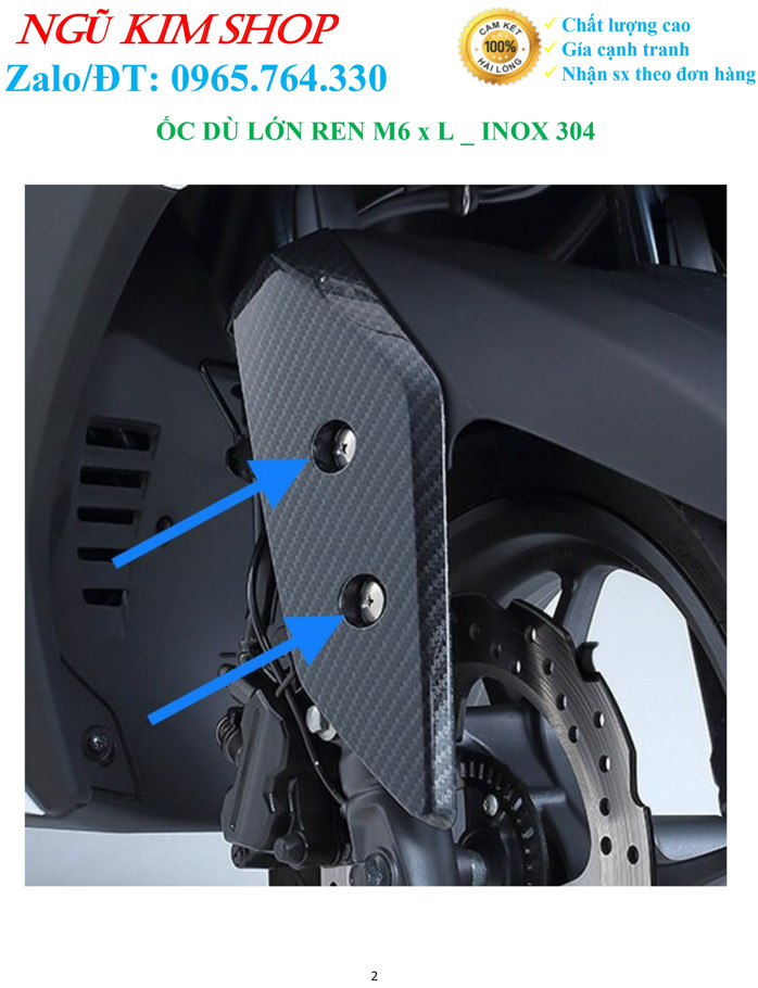 ỐC DÙ LỚN GẮN DÀN ÁO XE MÁY_ ỐC DÙ 6Ly CHUẨN INOX304