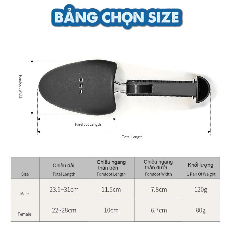Cặp Cây Giữ Form Giày CGFG01 Shoe Tree Tùy Chỉnh Size Nam (39-45)