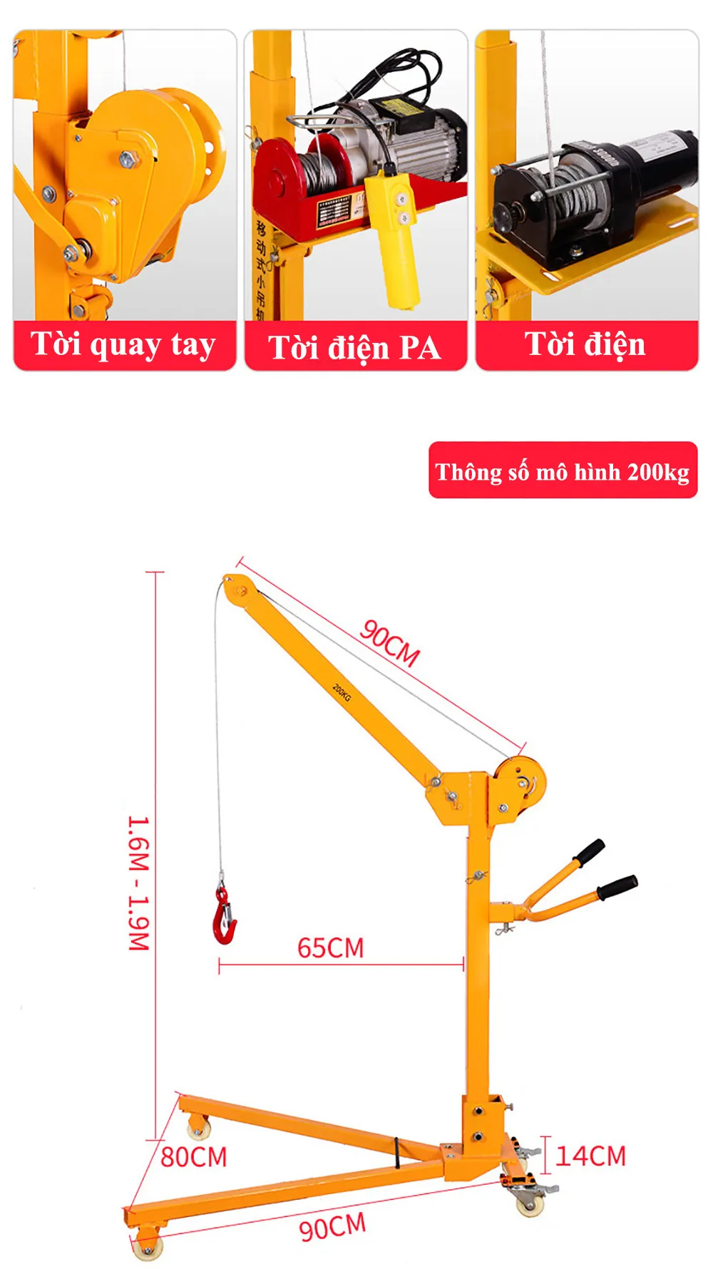 Cẩu mini 200kg dùng thay cho palang xích kéo tay, móc cẩu xoay móc cẩu hàng chuyên dùng để nâng hạ - Hàng chính hãng