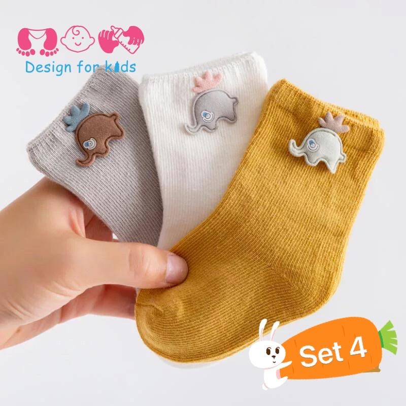 Set 3 đôi tất len đính họa tiết dễ thương cho bé trai và bé gái