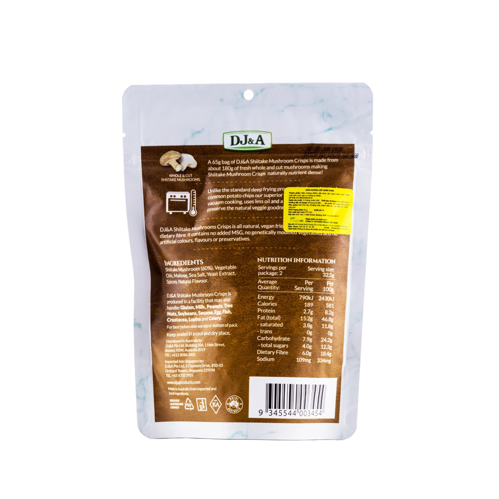 Nấm Hương Sấy Giòn Của Úc Dj&amp;A Shiitake Mushroom Crisps 65g