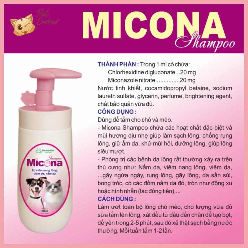 Sữa tắm cho chó mèo viêm nang lông, viêm da, nấm da Micona 200ml
