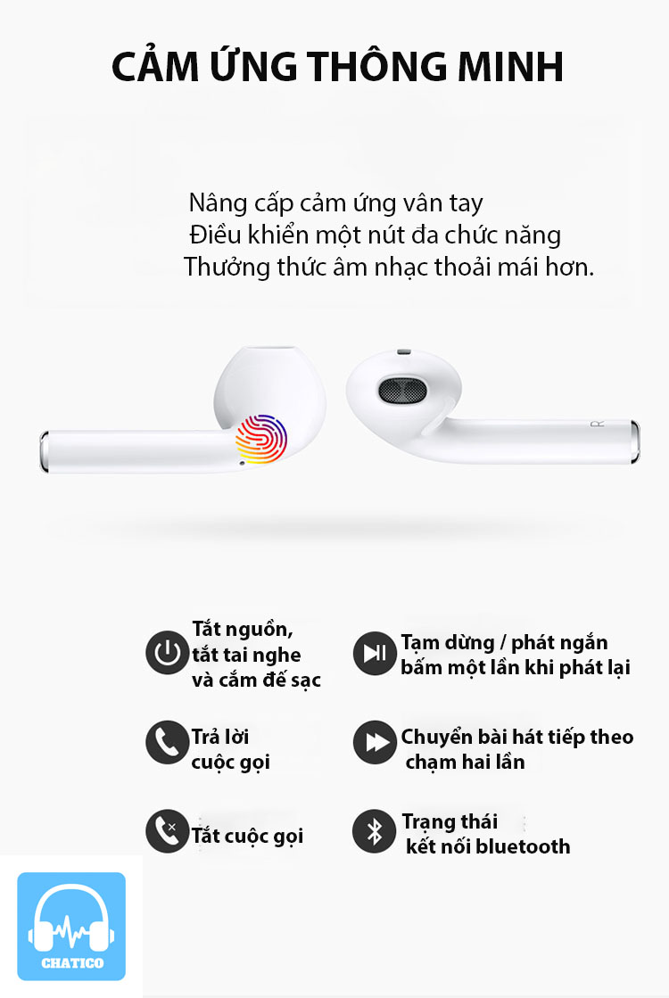 Tai nghe Bluetooth I200 bản cao cấp cảm ứng true wireless, hỗ trợ Sạc Không Dây - hàng chính hãng