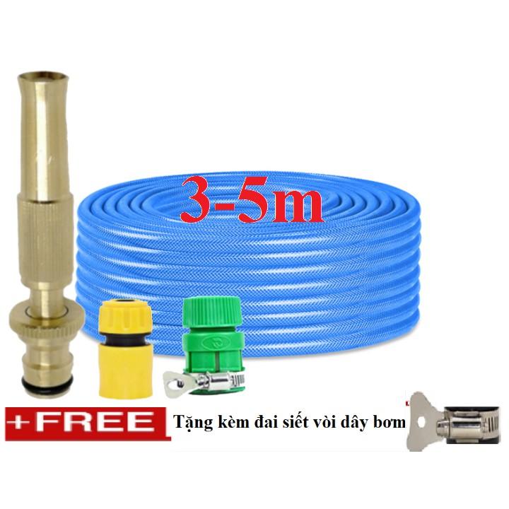 Bộ dây vòi xịt nước rửa xe, tưới cây . tăng áp 3 lần, loại 3m, 5m 206587 cút sập,nối nhựa vàng+ tặng đai