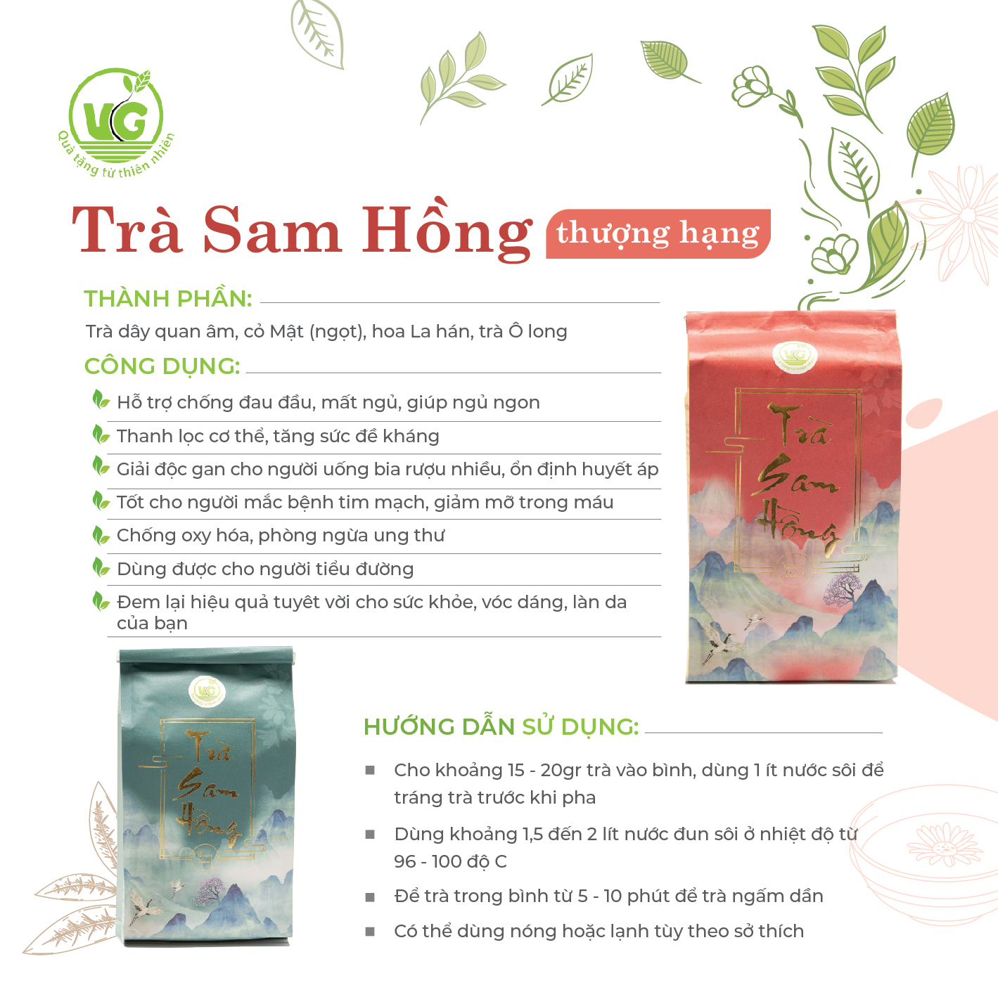 Trà Sam Hồng Thượng Hạng 500gr [COMBO 3 + 1 GÓI 300GR] Trà Thanh Nhiệt Thanh Lọc Mát Gan An Thần Dễ Ngủ Hỗ Trợ Dạ Dày