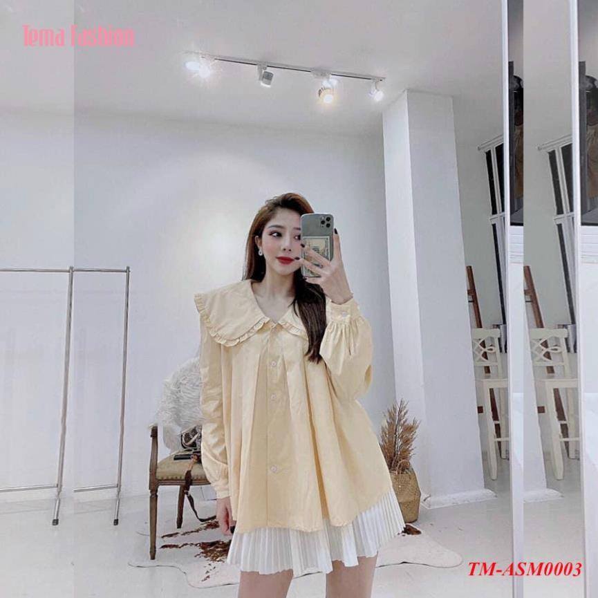 Áo Sơ Mi Nữ Đũi Hàn Dài Tay Nữ TEMA Cổ Sen Siêu Xinh