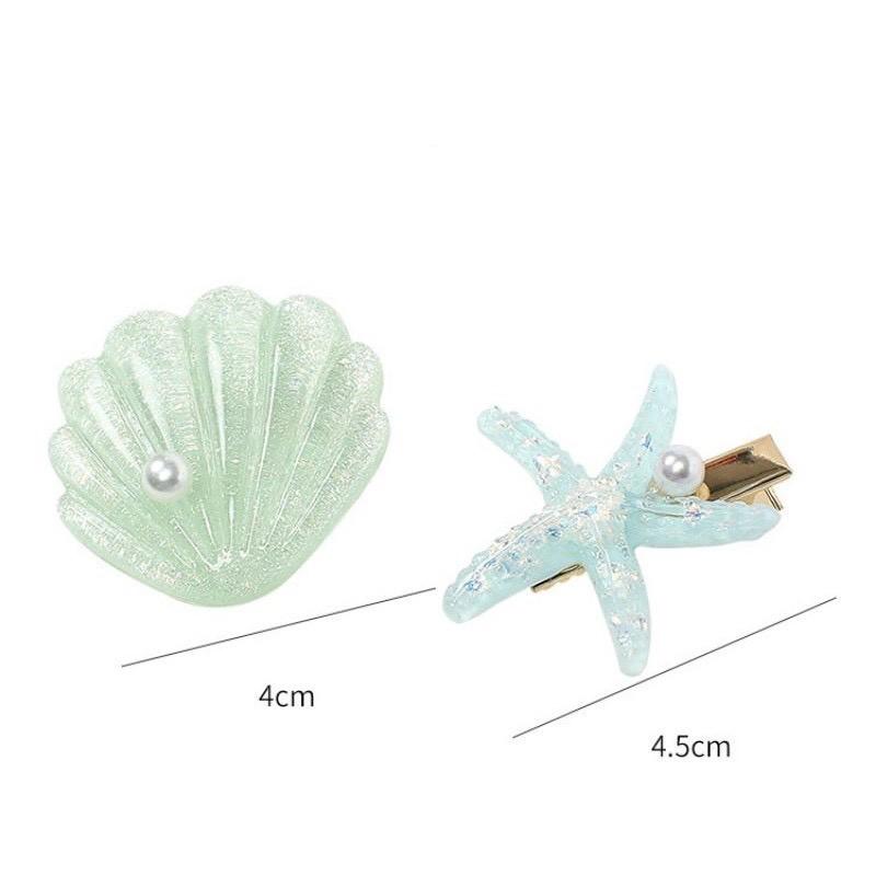 Kẹp tóc, Set kẹp tóc mini hình sao biển - vỏ sò kết ngọc kiểu dáng xinh xắn, màu sắc kẹo ngọt, phong cách Hàn Quốc