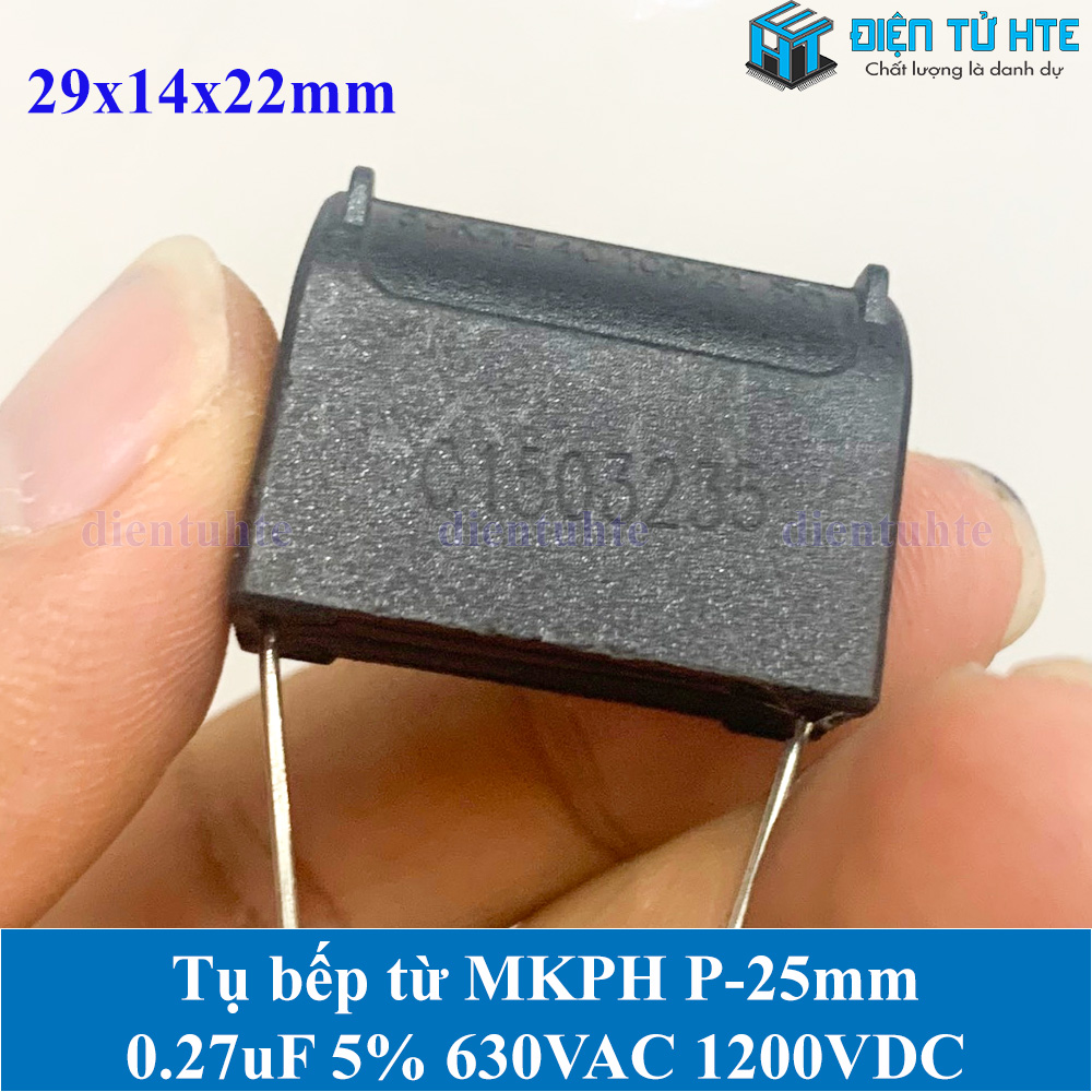 Tụ bếp từ MKPH 0.27uF 5% 630VAC 1200DC pitch 25mm Đen size 29x14x22mm