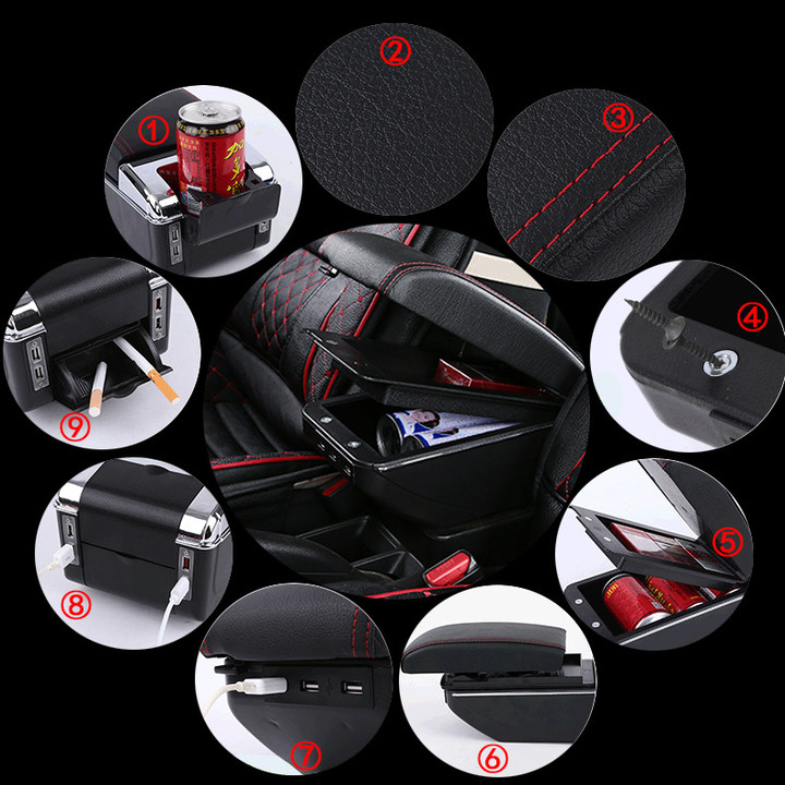 Hộp tỳ tay xe hơi dành cho xe Hyundai Accent, KIA Rio tích hợp 7 cổng USB