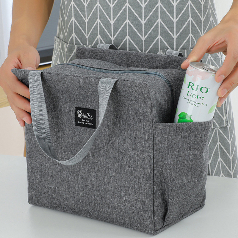 Túi giữ nhiệt đựng hộp cơm trưa văn phòng, hộp thực phẩm đa năng có ngăn chứa chai nước 2 bên tiện dụng dành cho nữ