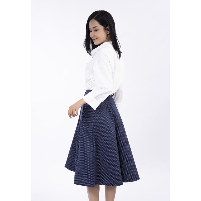 Chân Váy Xòe, Cách Điệu Chấm Bi, Khóa Kéo Sau, Màu Xanh Đen - Lovadova 20S03C001