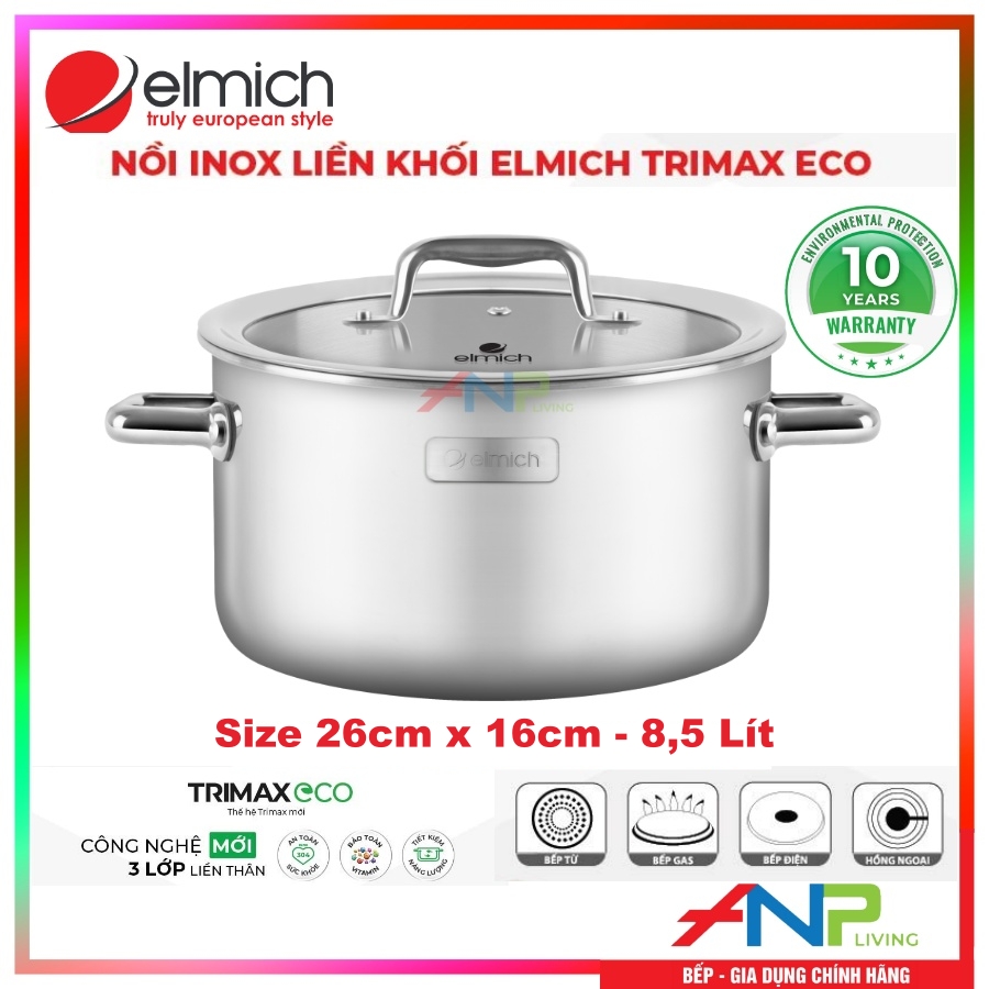 Bộ Nồi INOX 3 Lớp Liền Khối Elmich Trimax ECO EL-8001 (Bộ 3 Nồi Size 18, 20, 26cm) - HÀNG CHÍNH HÃNG