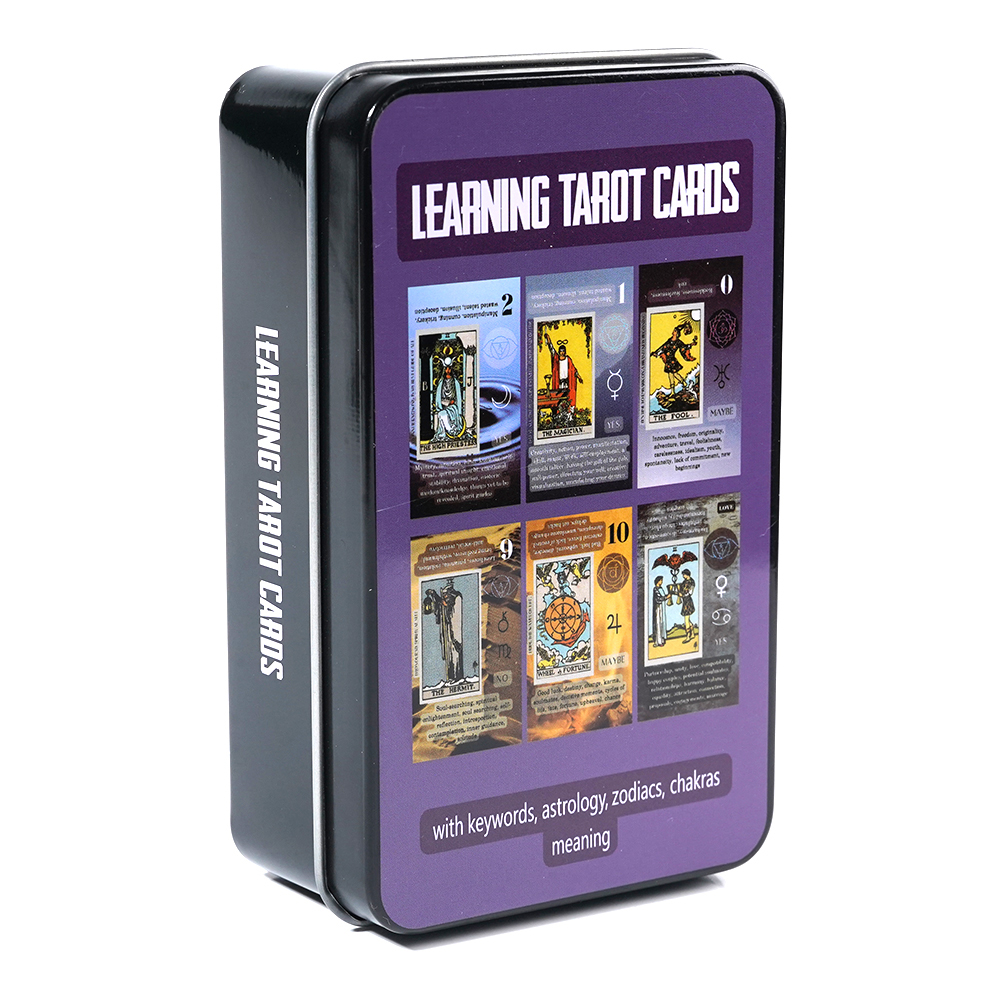 Bộ Bài Learning Tarot Hộp Thiếc Mạ Cạnh 78 Lá Bài Tặng Đá Thanh Tẩy
