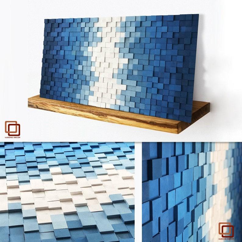 Tranh gỗ trang trí 3D tone XANH TRỜI -