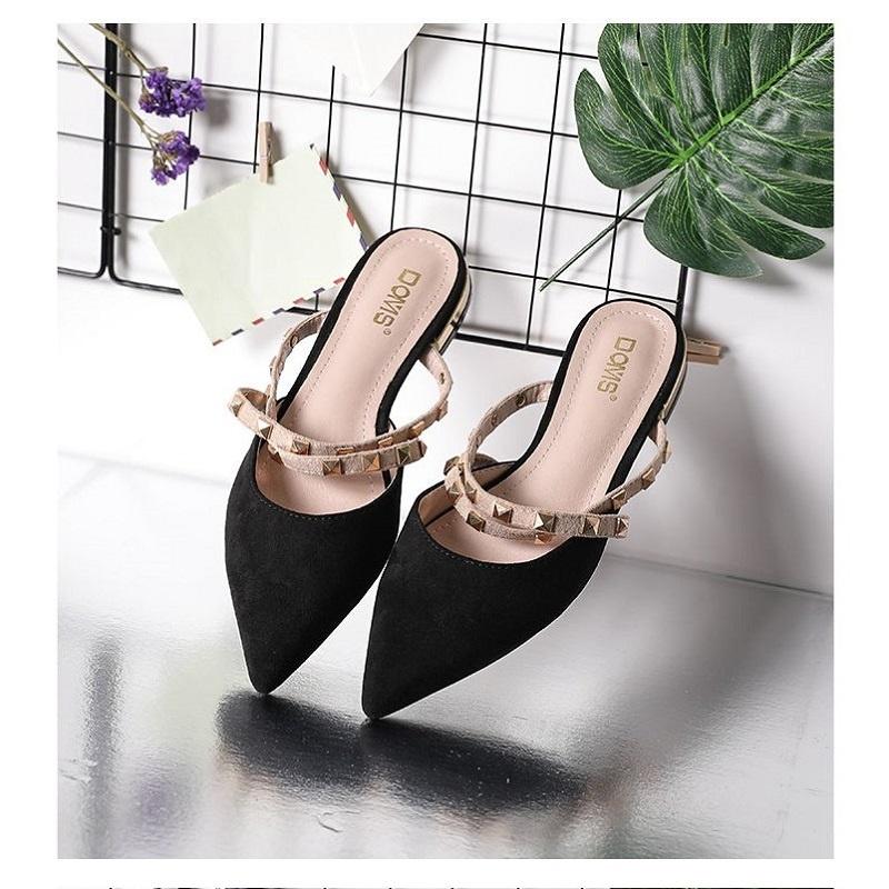 Đ-0242 Giày búp bê nữ mũi nhọn 3 phân đính đá rosa fashion Giày búp bê đế bằng cao cấp hàng màu đen