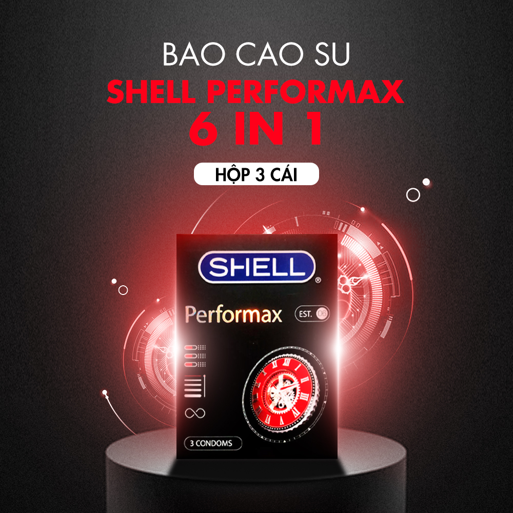 [Hộp 3 cái] Bao cao su Shell Performaxxx 6 in 1 - Kéo dài thời gian | SHELL OFFICIAL STORE