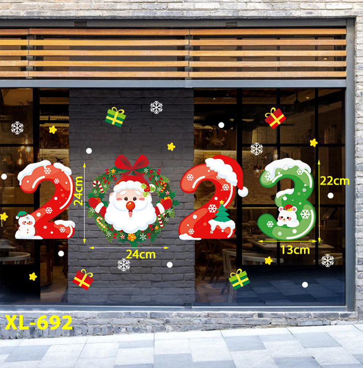 Decal dán kính noel 2023 tĩnh điện trang trí giáng sinh merry christmas khổ 60x45cm